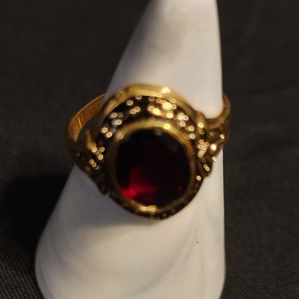 Gold Electroplated Ring with Red Stone